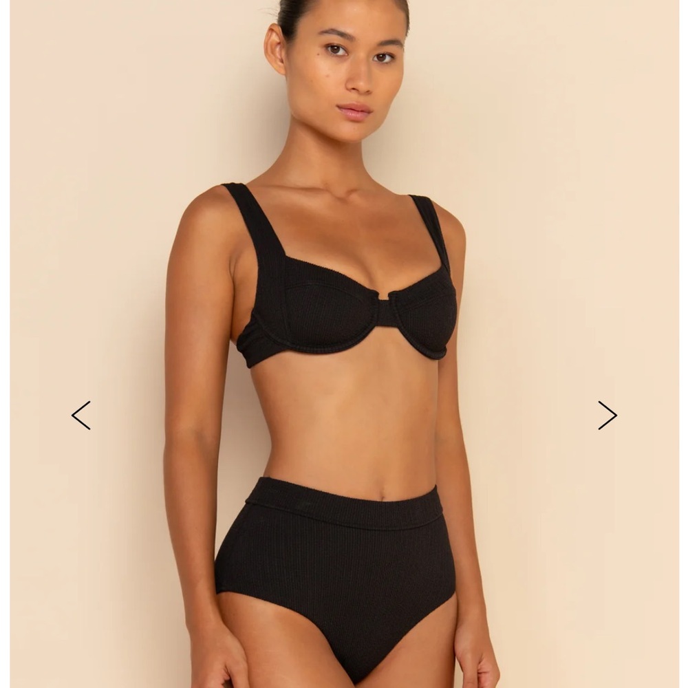 Elce Swim Ren Ribbed Bikini Bottom in Black - Size Large